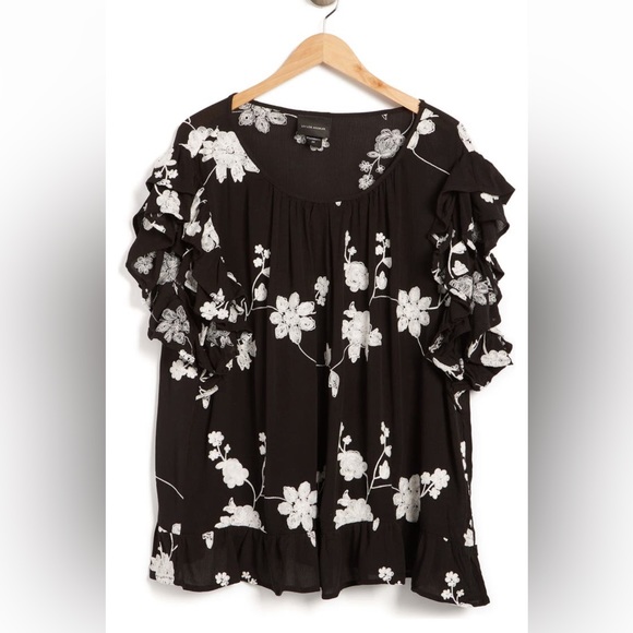 Anthropologie Liv Los Angeles Flutter Sleeve Embroidered Boho Cottagecore Top - Picture 4 of 17